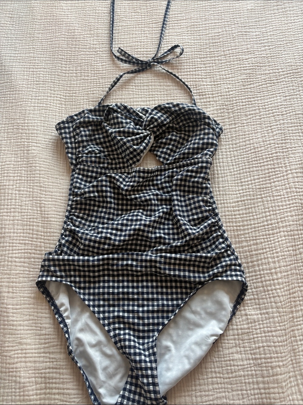 Navy and White Gingham One-Piece Swim Suit